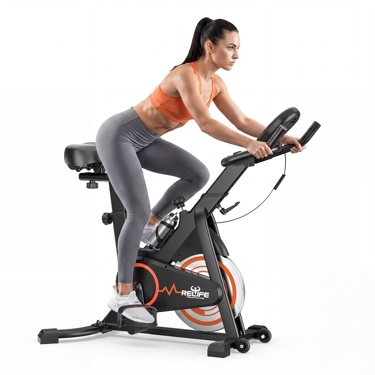 relife-exercise-bike-heimtrainer-indoor-bike-schwarz-150-kg image 1