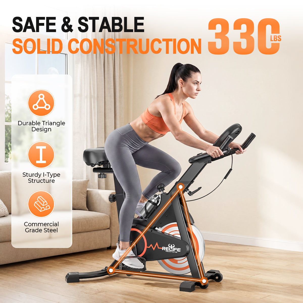 relife-exercise-bike-heimtrainer-indoor-bike-schwarz-150-kg image 2