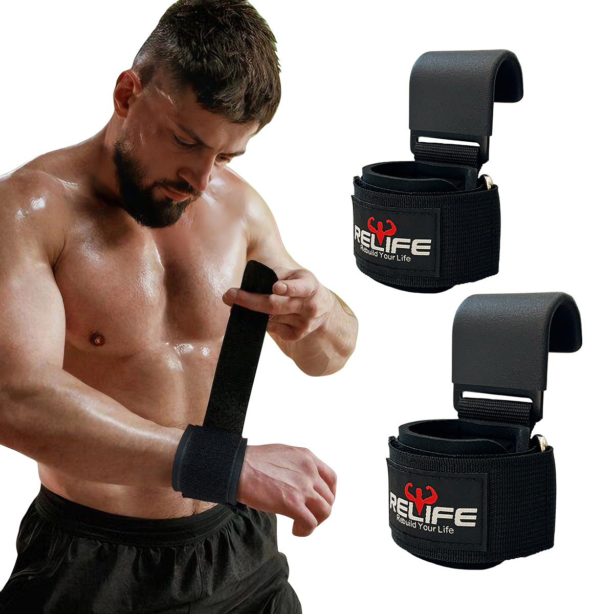 relife-dumbbell-zughaken-griffhilfen-paar-schwarz image 1