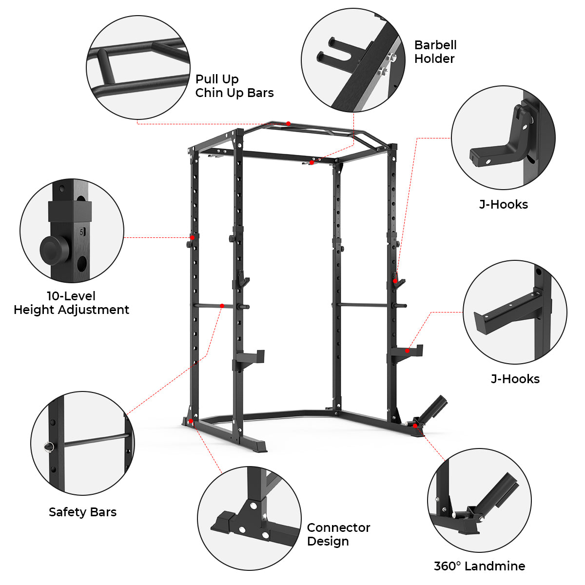 relife-power-tower-power-rack-mit-j-hooks-landmine image 4