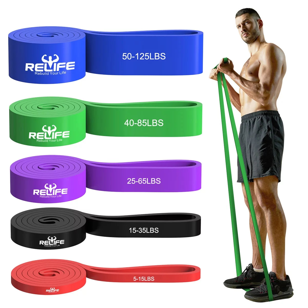 relife-resistance-bands-fitnessb-nder-5er-set-latex-mit-tasche image 1