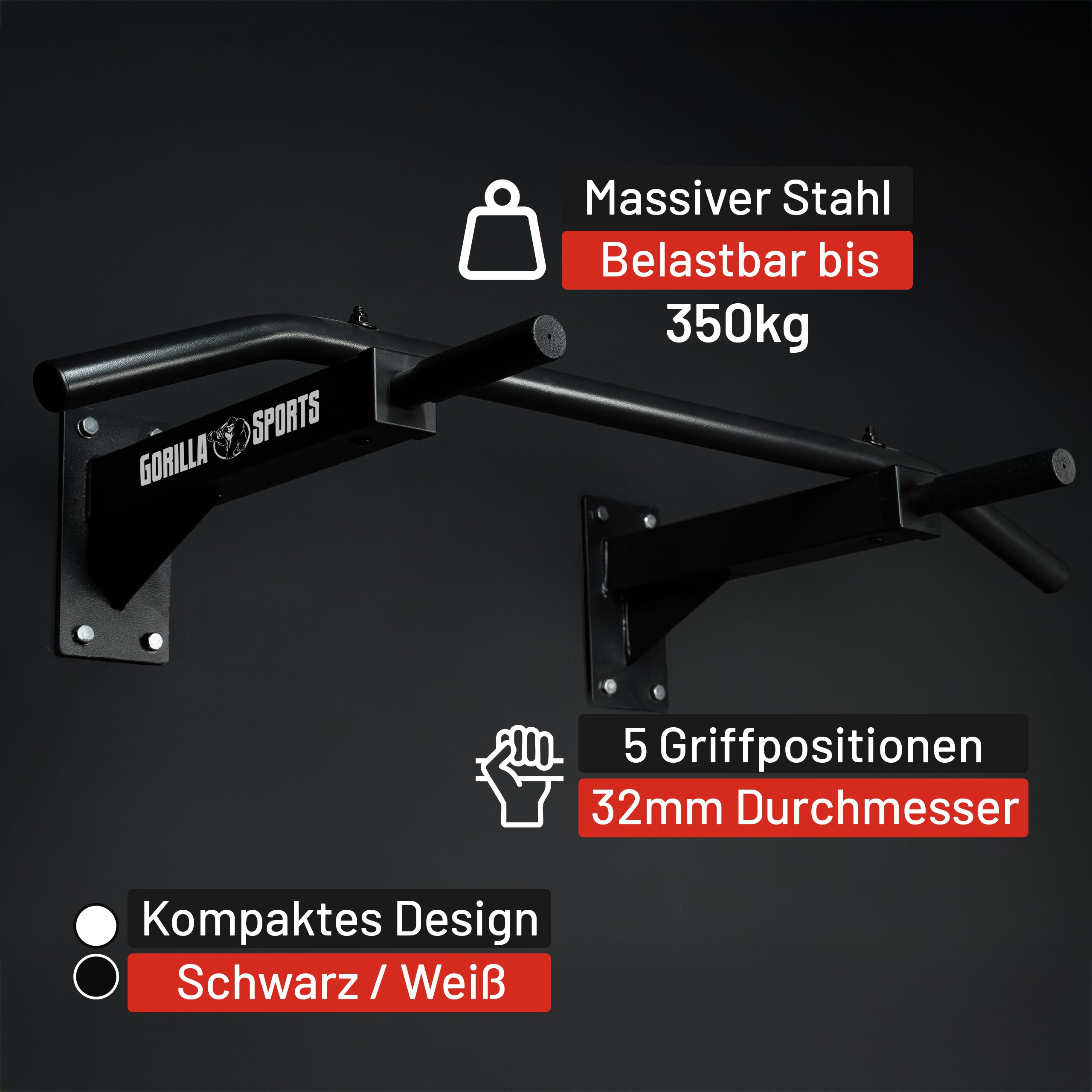 gyronetics-e-series-klimmzugstange-wand-schwarz-350-kg-stahl image 5
