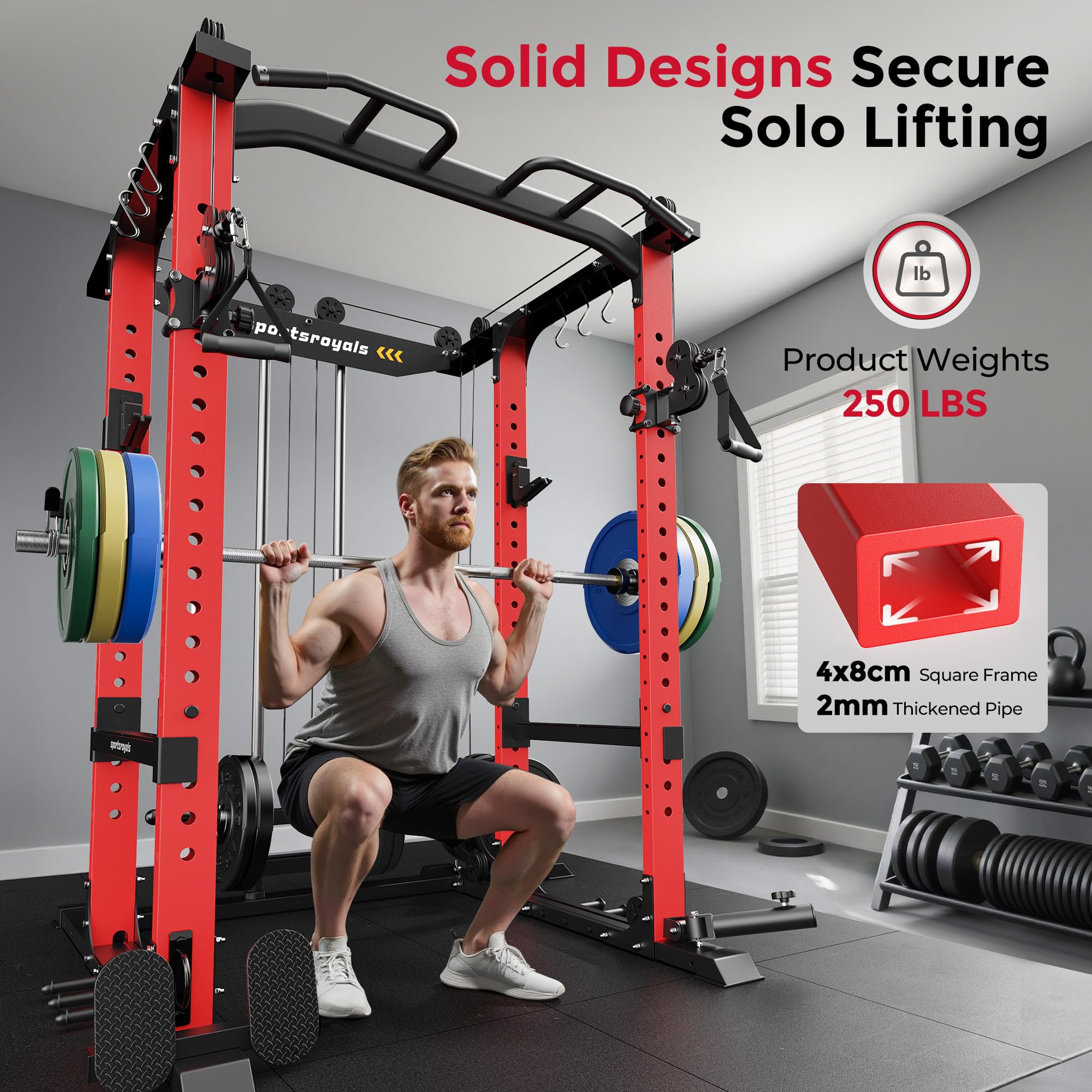 sportsroyals-power-cages-power-rack-kabel-crossover-rot image 2